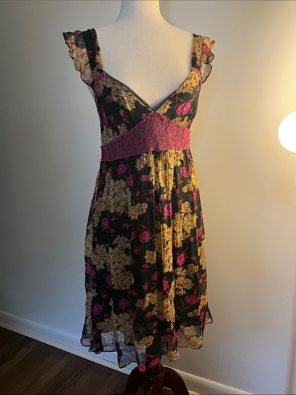 Floral Ruffle-Strap Sundress with Lace  Waistband